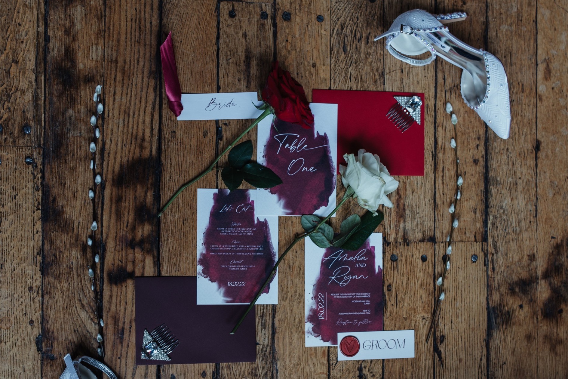 red and white wedding stationery - regal wedding stationery - elegant wedding stationery