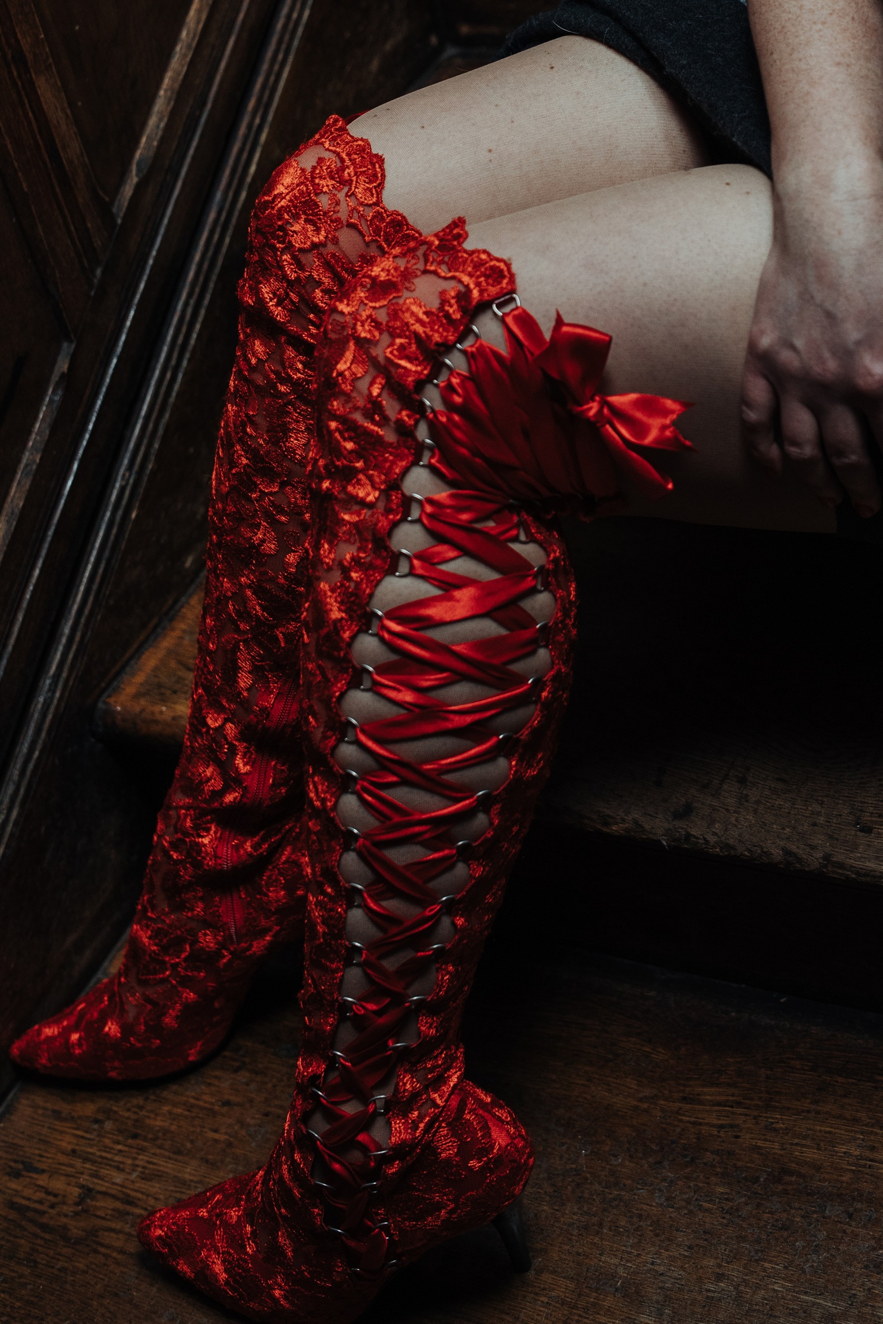 red lace boots - unique wedding shoes - bridal boots