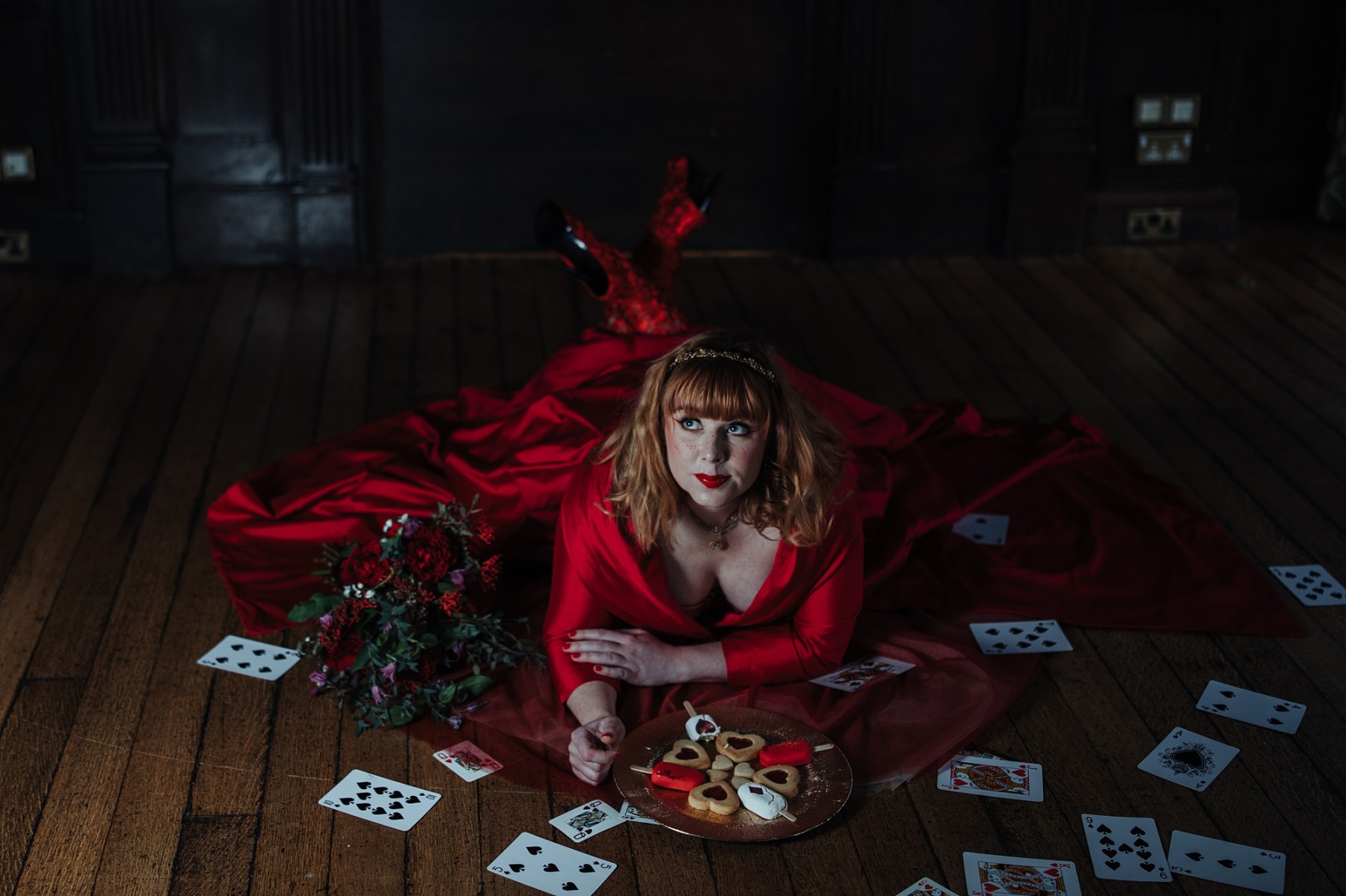 regal wedding - alice in wonderland wedding - red wedding dress