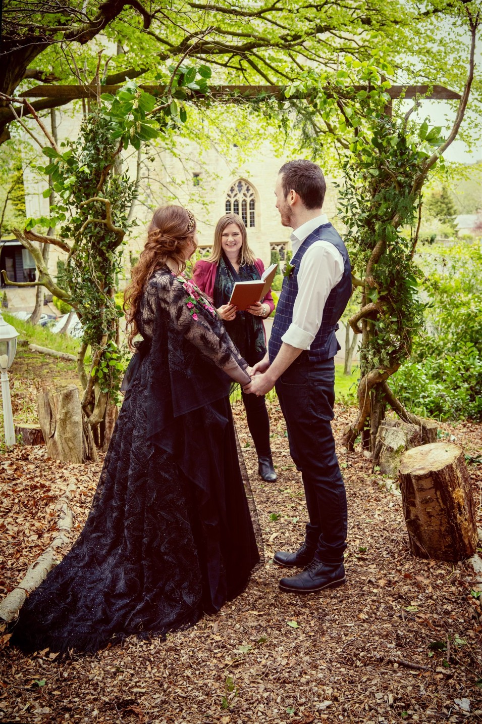 ethereal woodland wedding - woodland wedding ceremony at langley castle