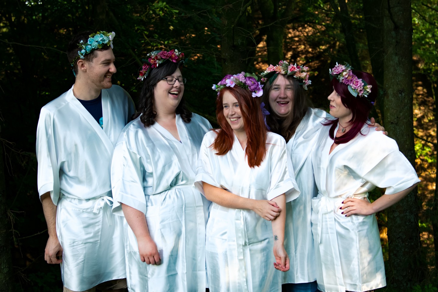 bridal party wearing flower crowns