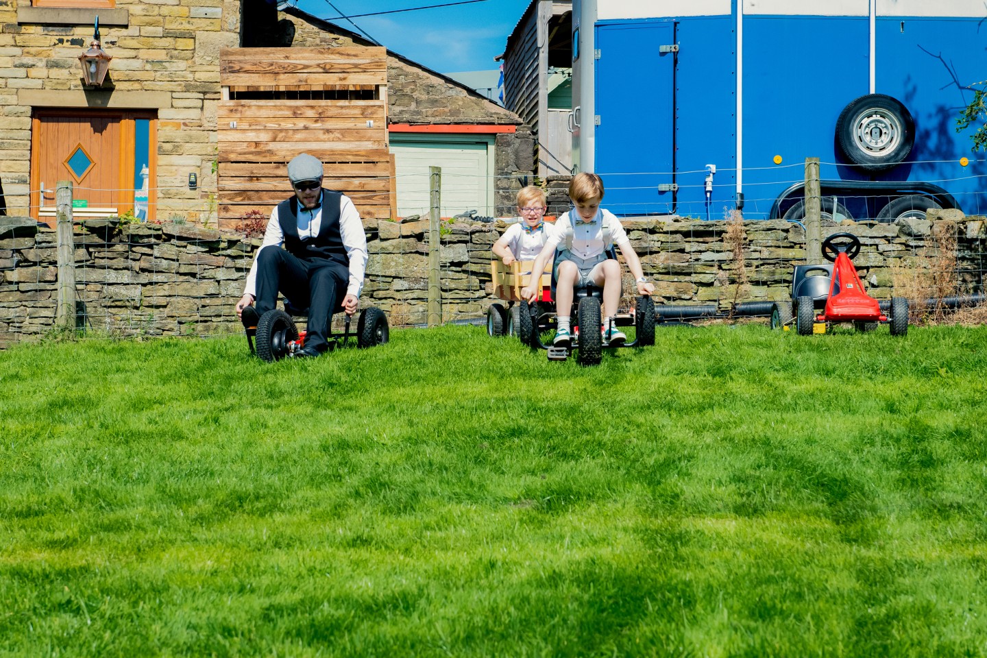 go kart race at wedding - fun farm wedding