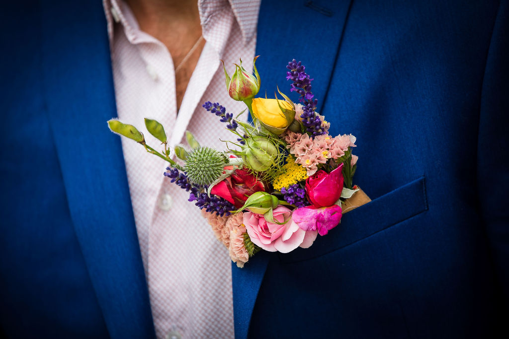 colourful wedding buttonhole - devon wedding flowers