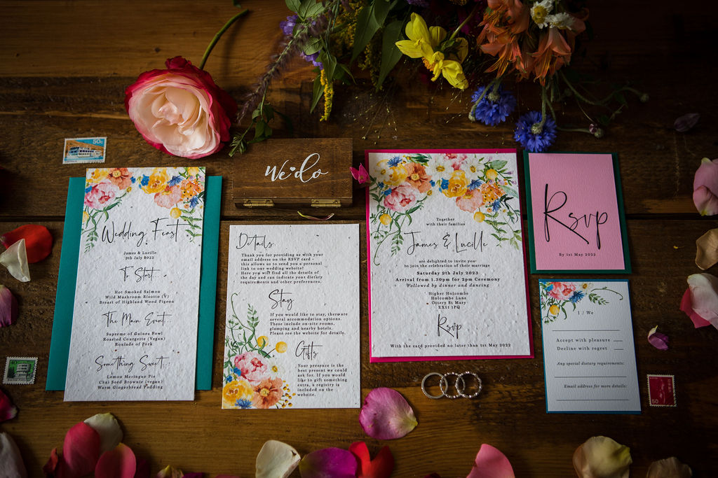 colourful floral wedding stationery - boho wedding stationery ideas