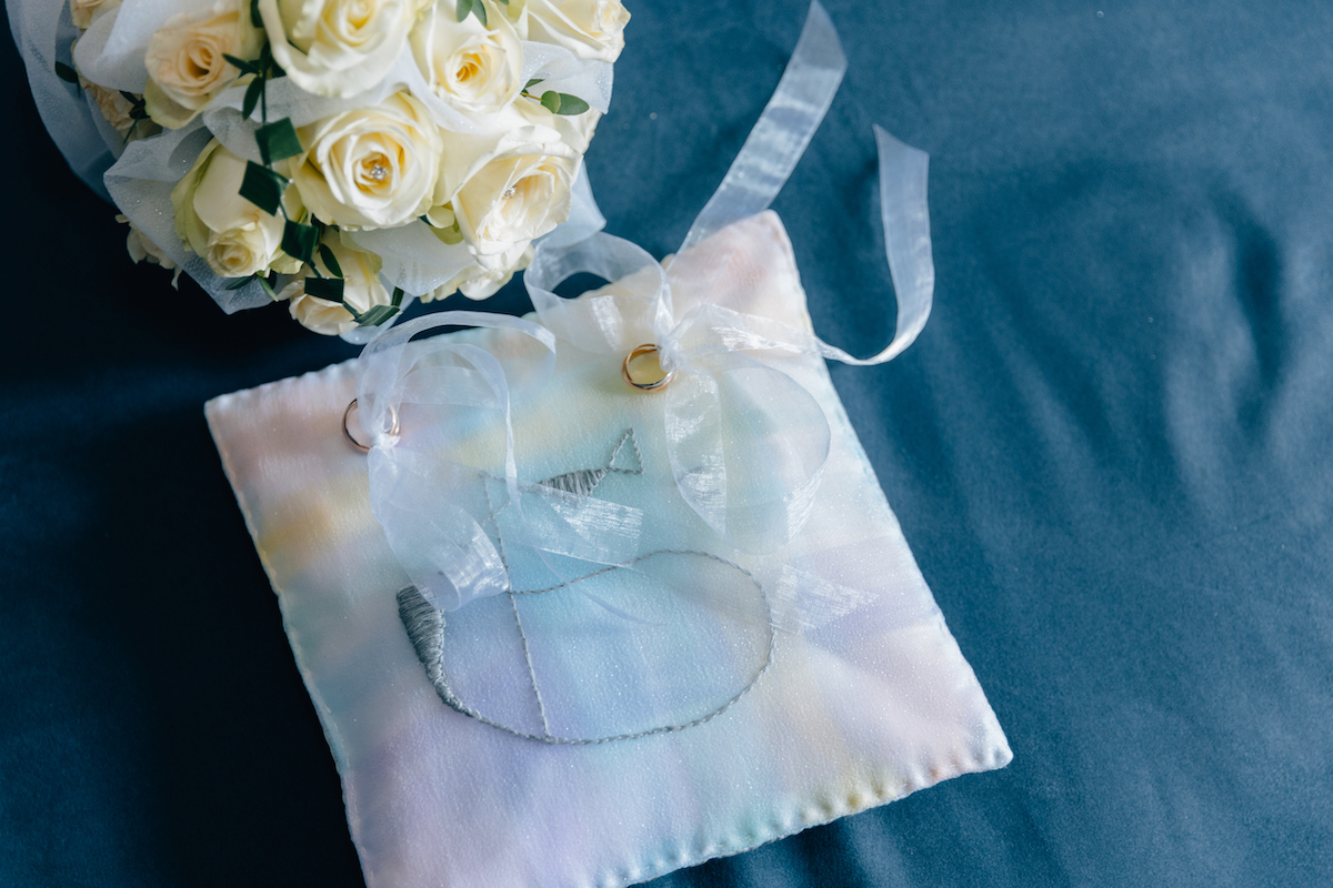 handmade pastel rainbow ring pillow