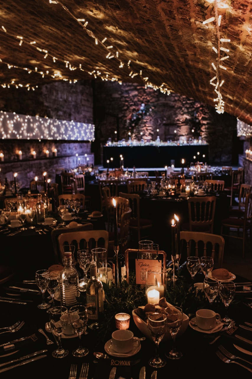 underground wedding in edinburgh caves with fairy lights and candles