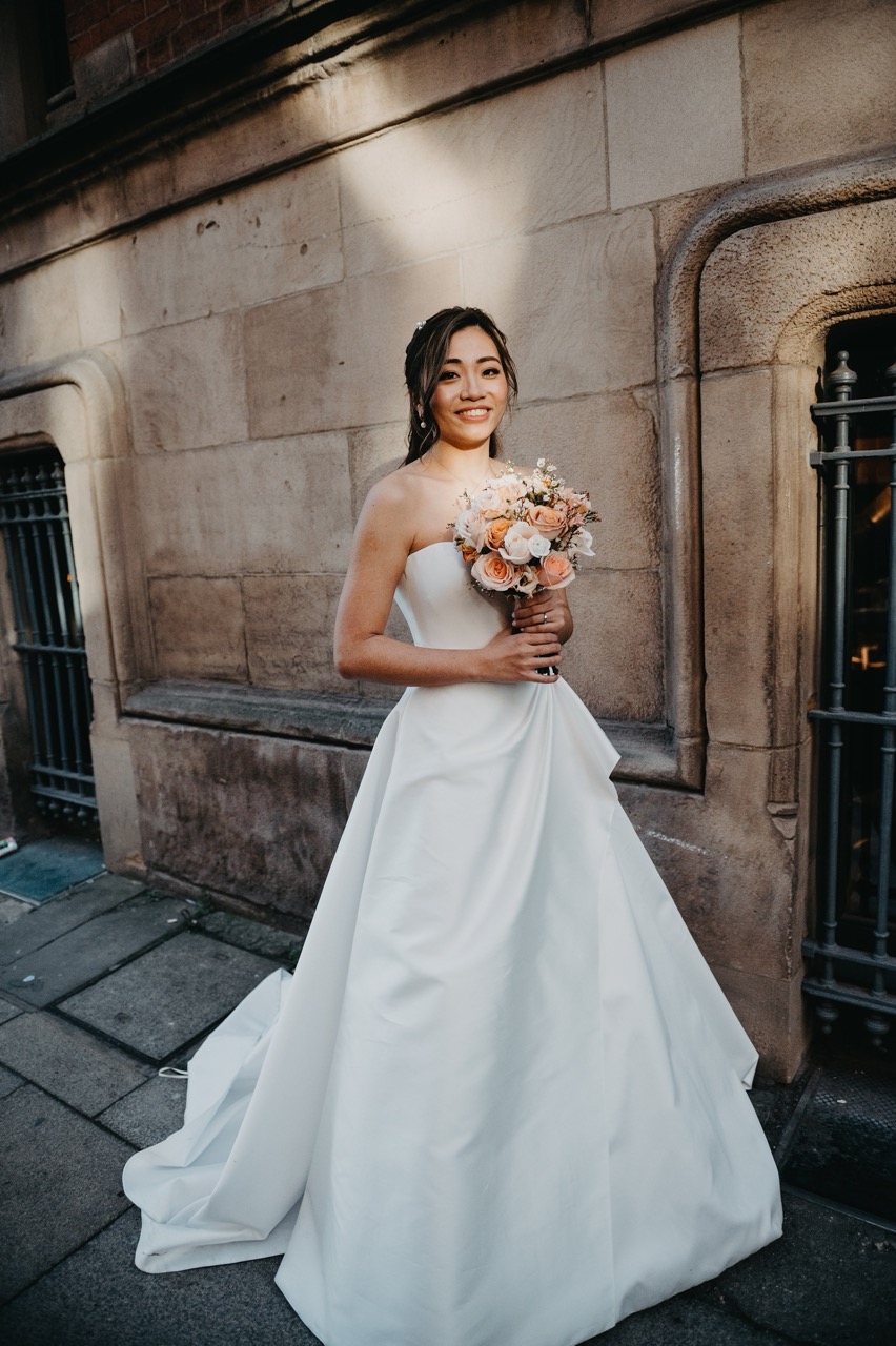 bride wearing strapless a line wedding dress - simple and classic wedding dress