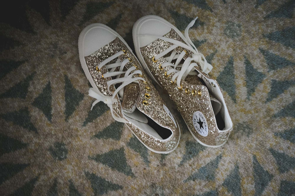 gold converse for groom at surprise wedding