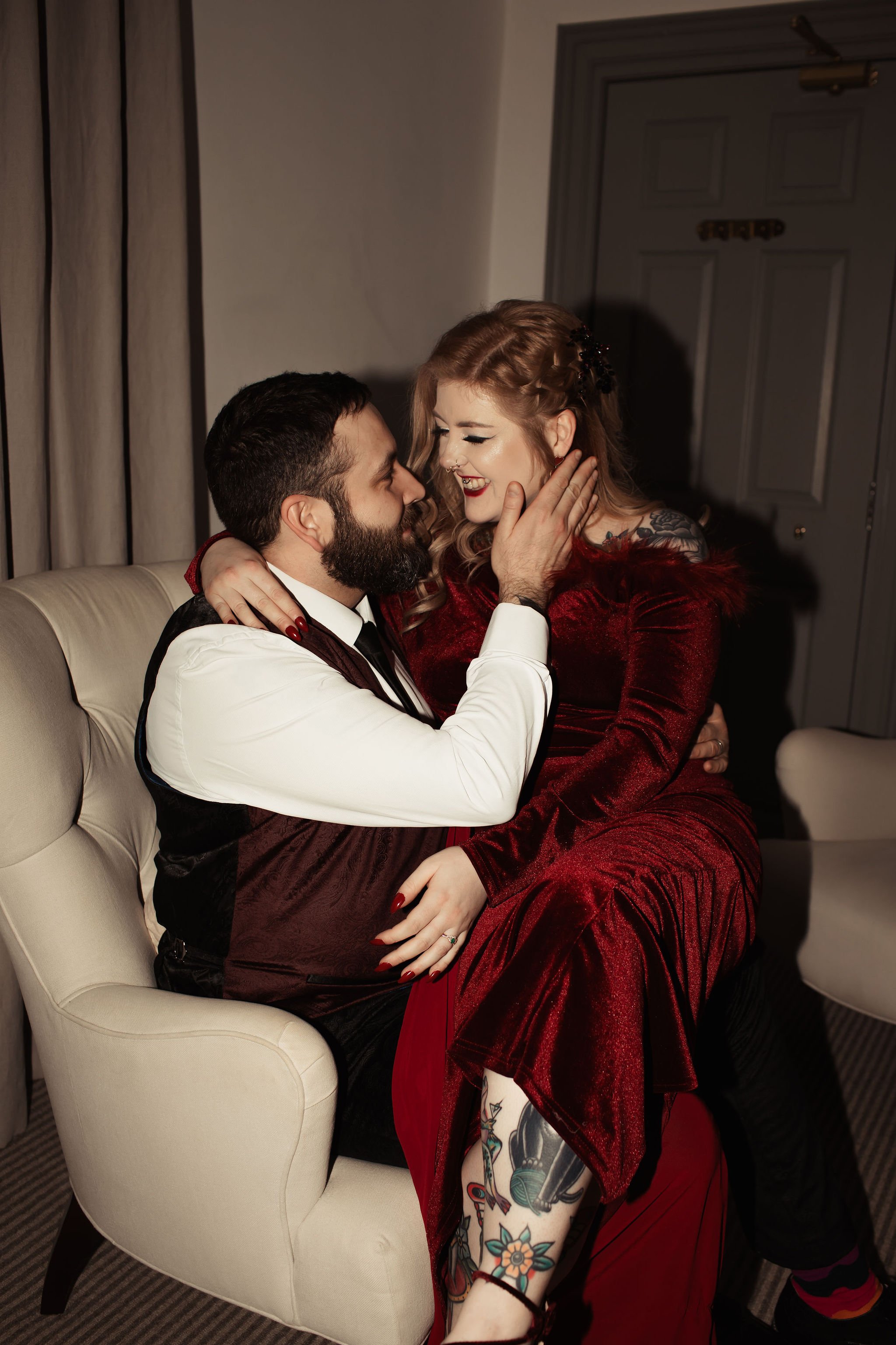 bride and groom sharing a quiet moment before their evening party