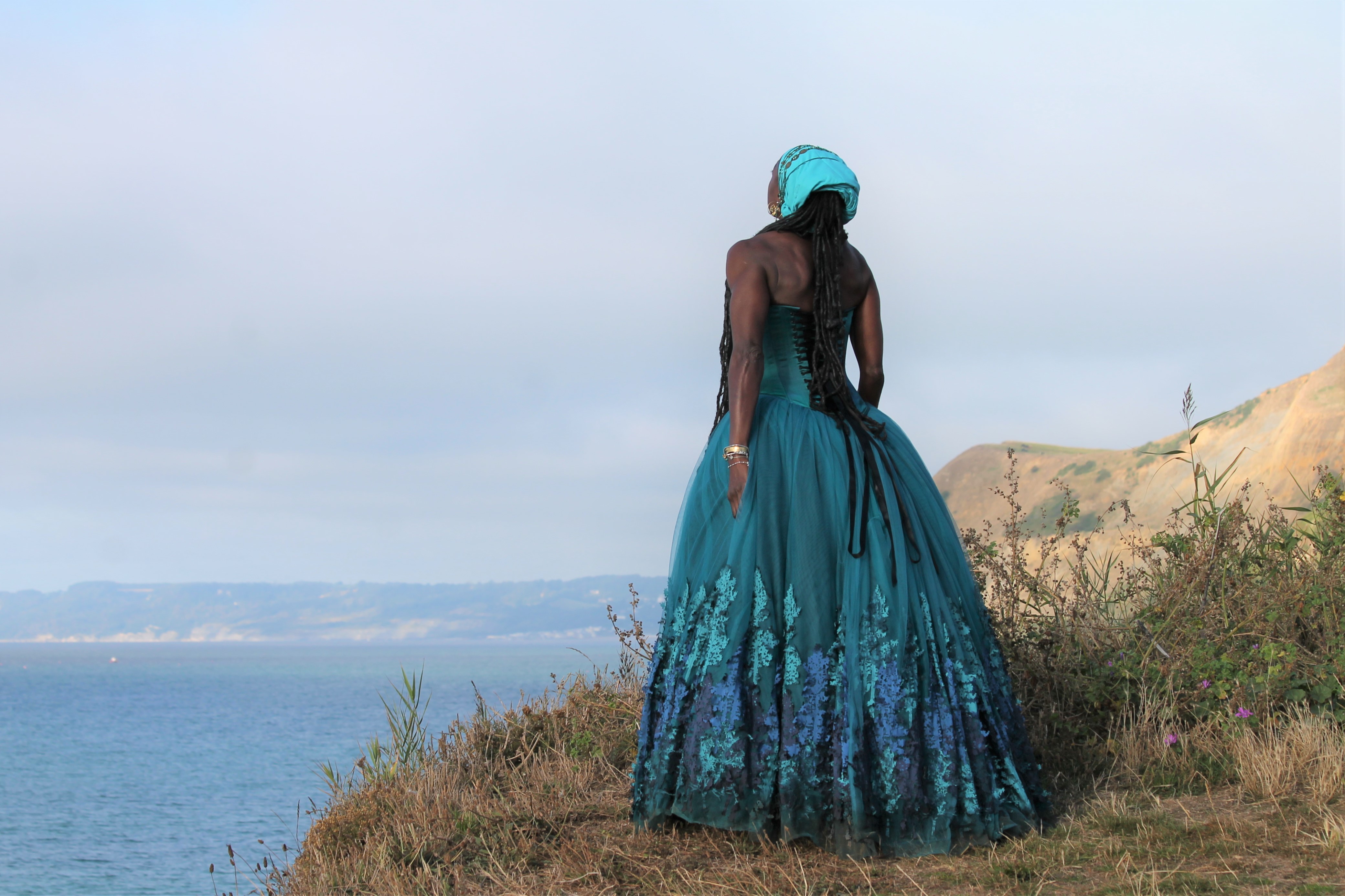 bespoke unique corset wedding dress handmade in bedfordshire. Uptight Clothing alternative coloured wedding dress.