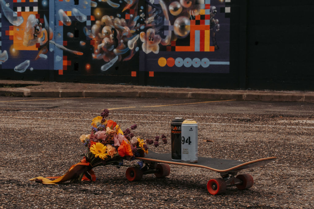 orange yellow and duck egg blue table scape