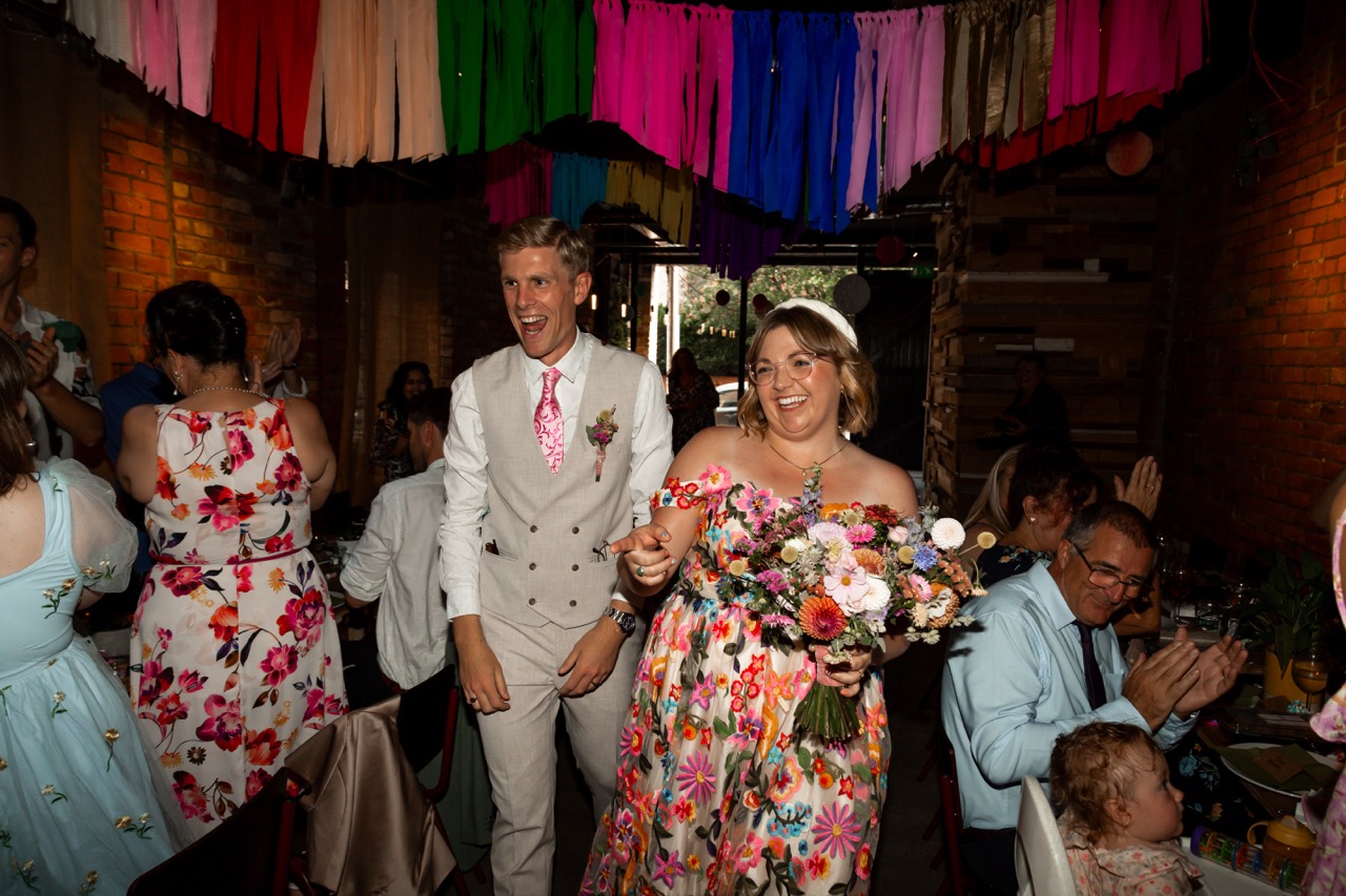 colourful wedding reception in sheffield - bright DIY wedding decoration