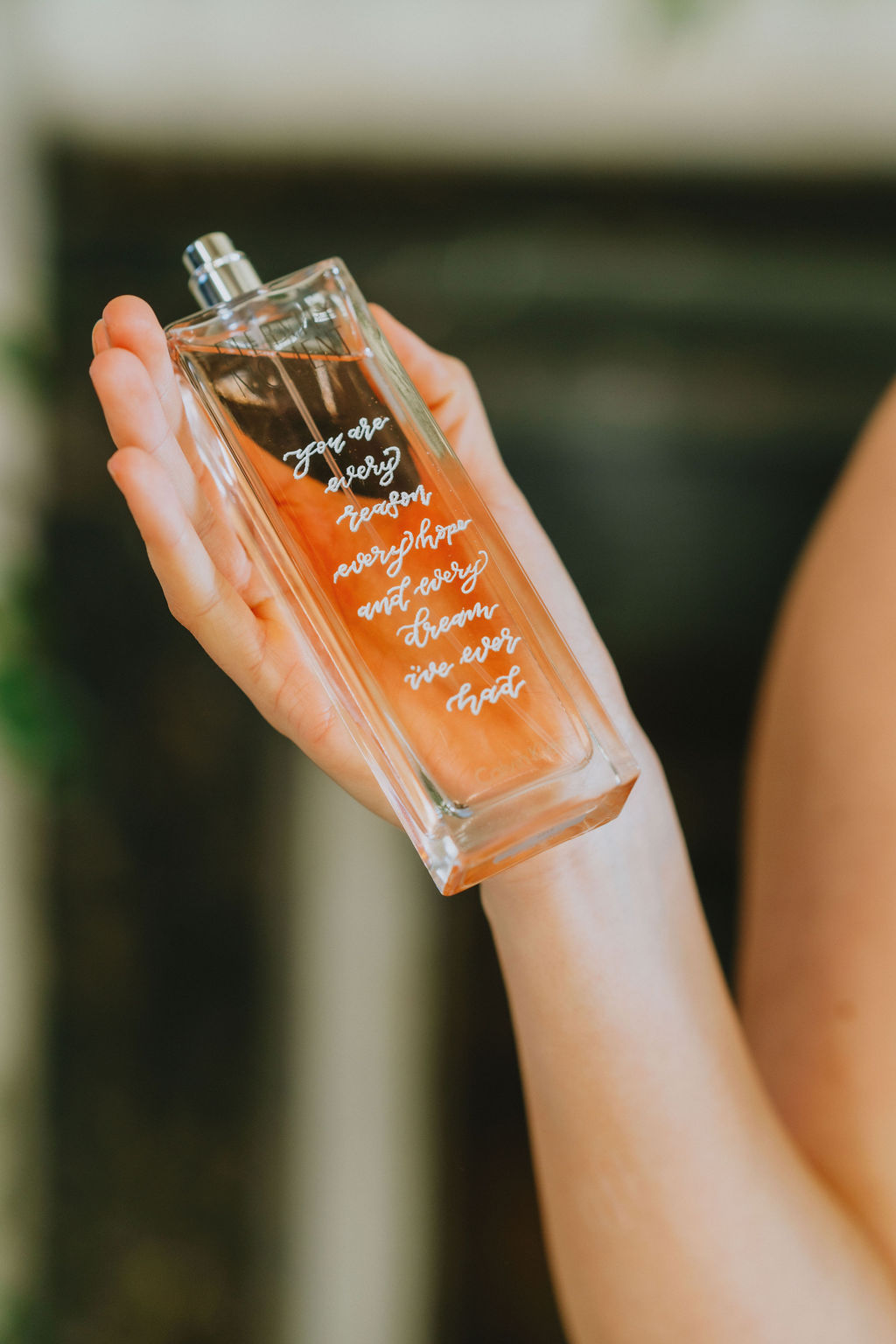 bespoke perfume bottle with calligraphy for wedding day