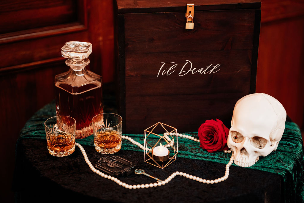unique details at american horror story themed wedding