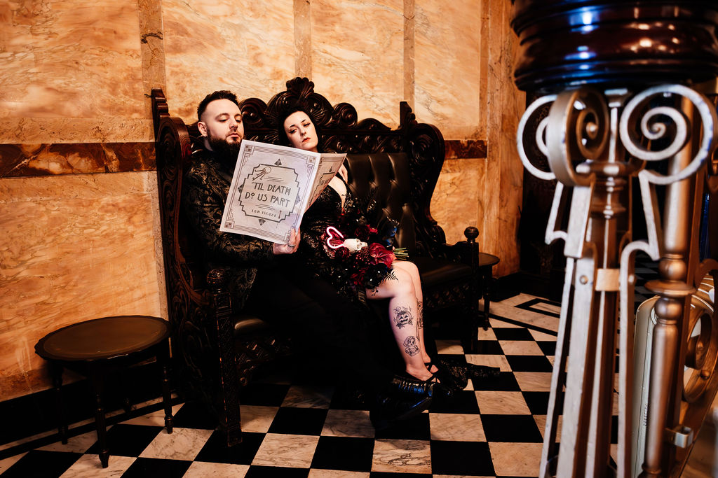 bespoke wedding newspaper for american horror story wedding theme