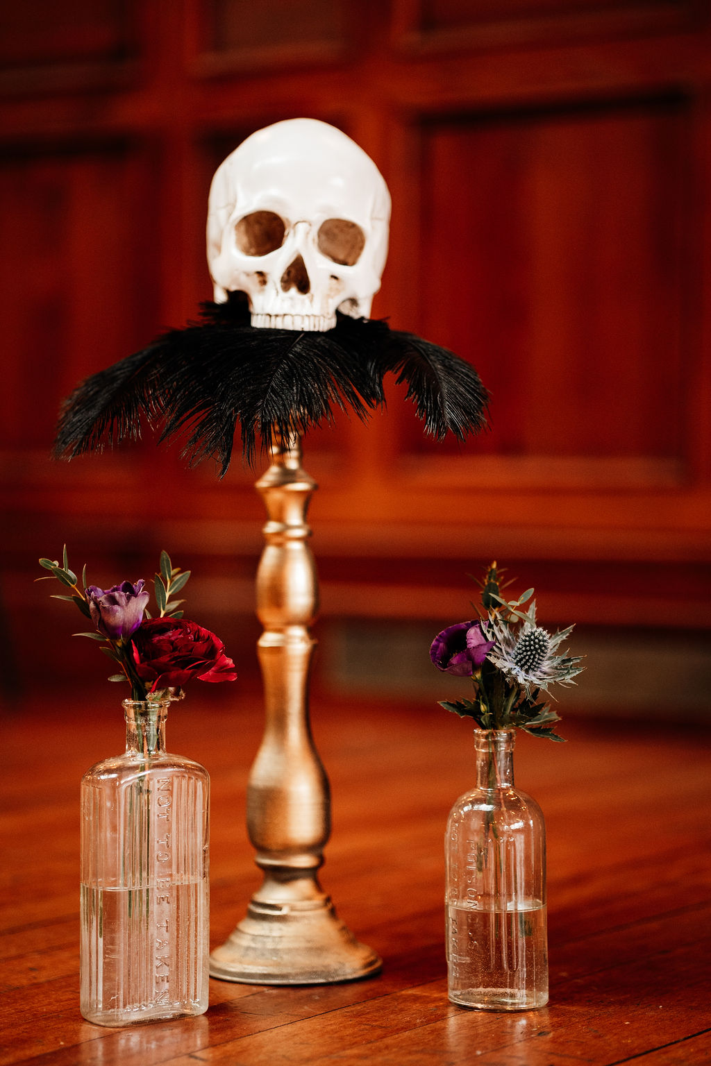 gothic wedding flowers in vintage vases