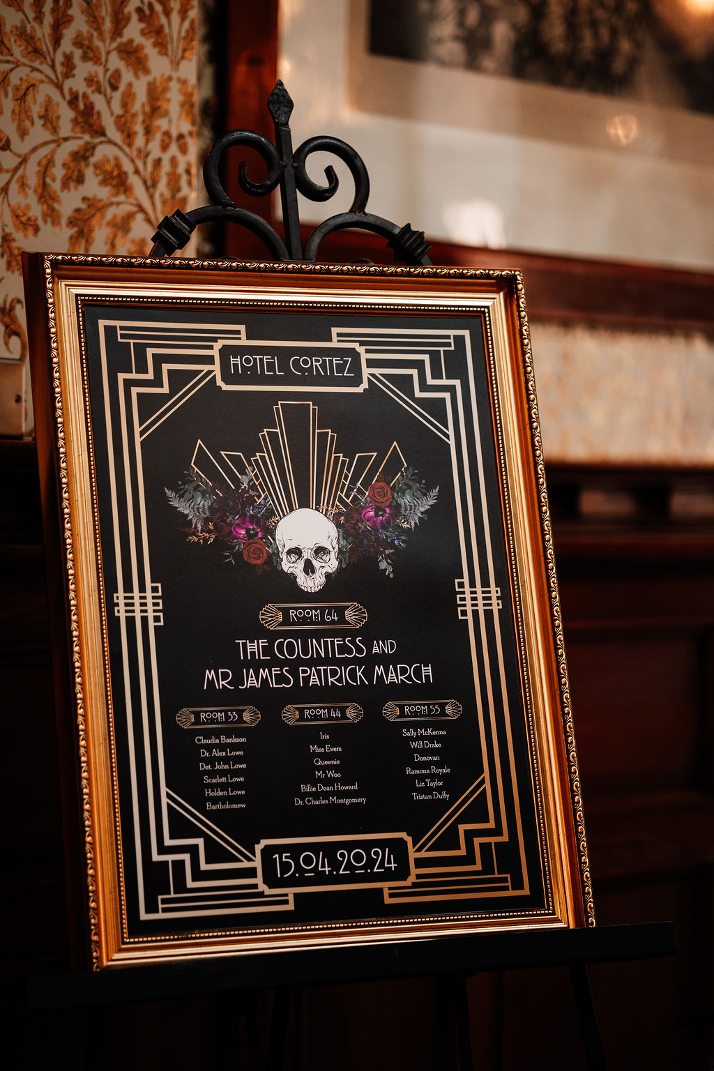 dark art deco wedding stationery for gothic wedding