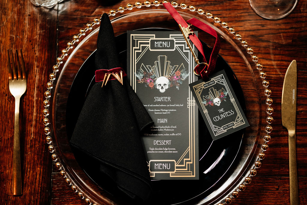 gothic, art deco wedding stationery for american horror story wedding