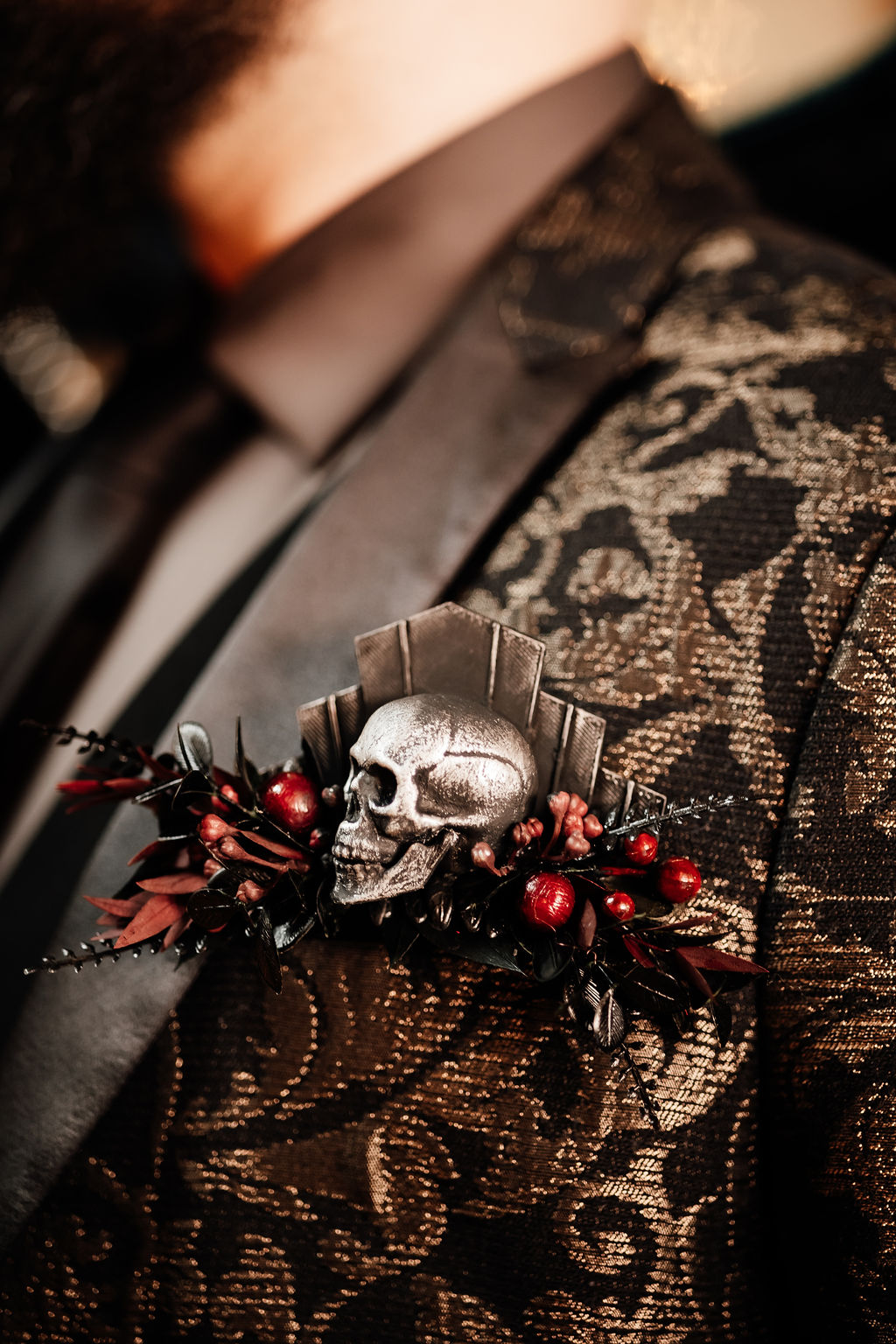 gothic wedding pocket square alternative, with skull detail