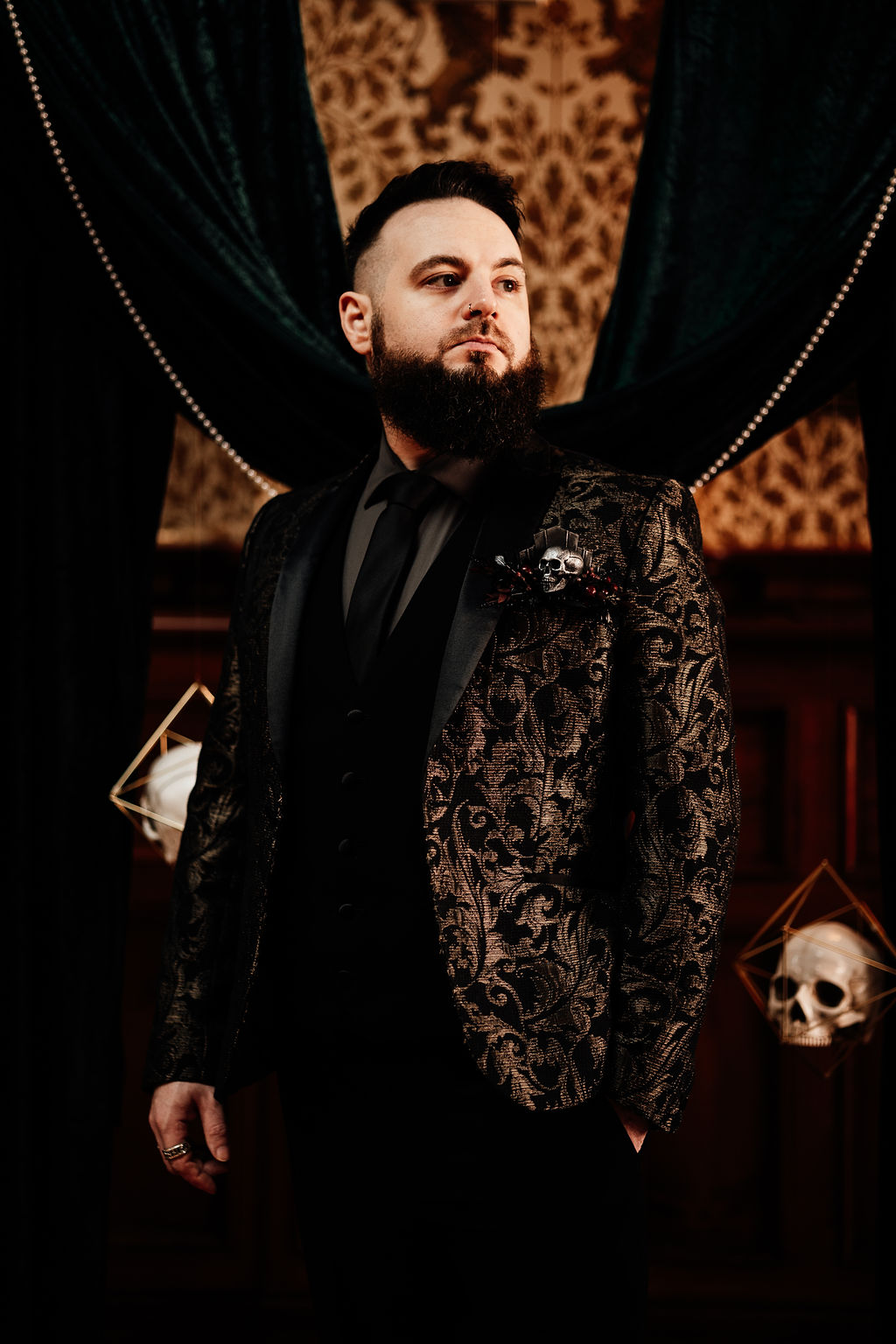 gothic groomswear - black and gold blazer for grooms
