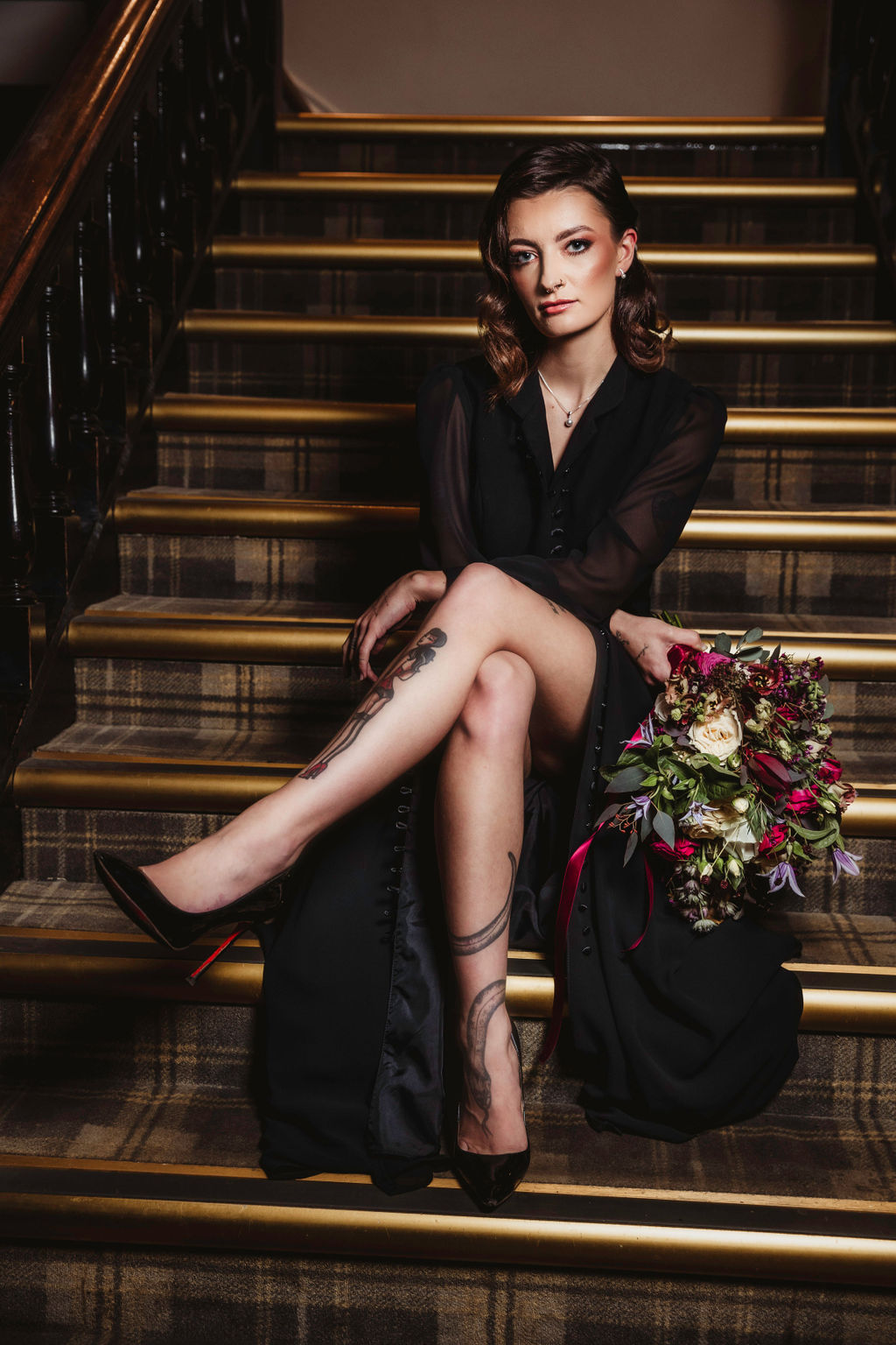 gothic winter wedding inspiration featuring black wedding dress