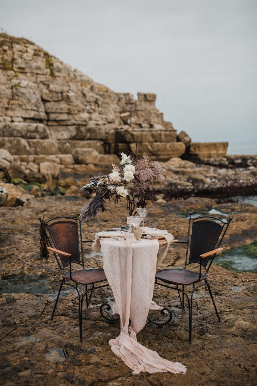 outdoor wedding set up for ethereal coastal wedding