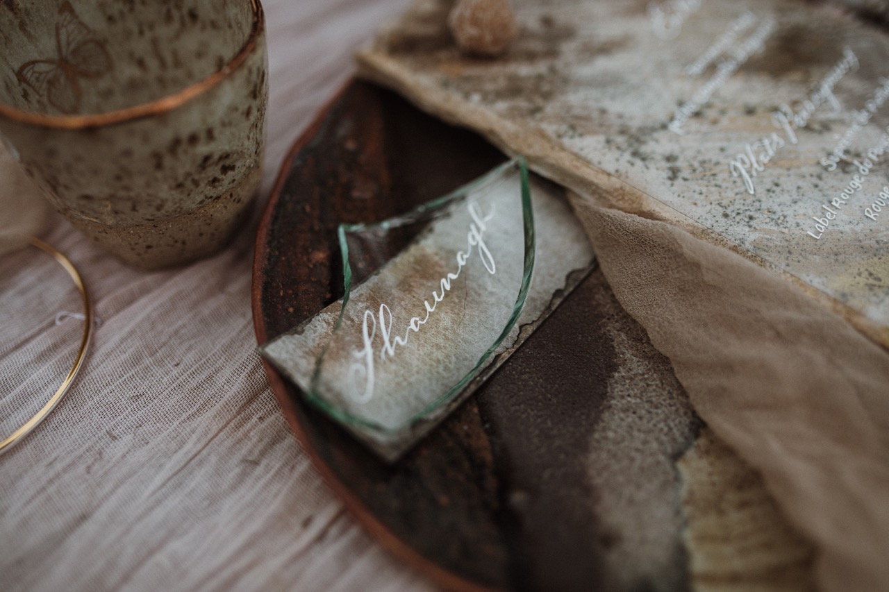 unique wedding place name made from sea glass