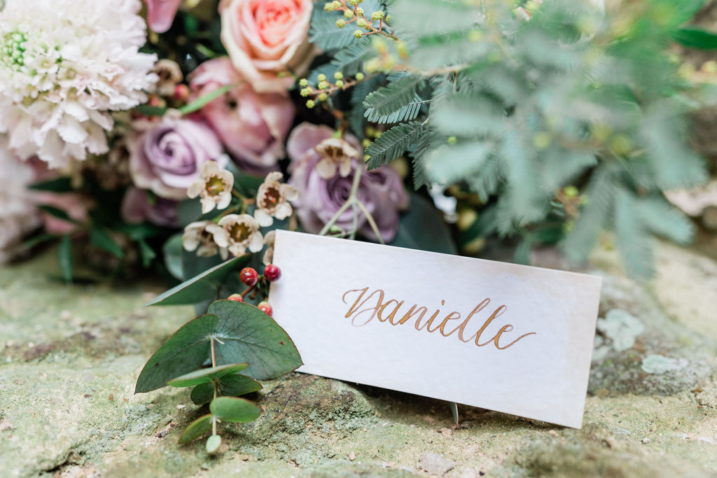 calligraphy place names for pastel fairytale wedding