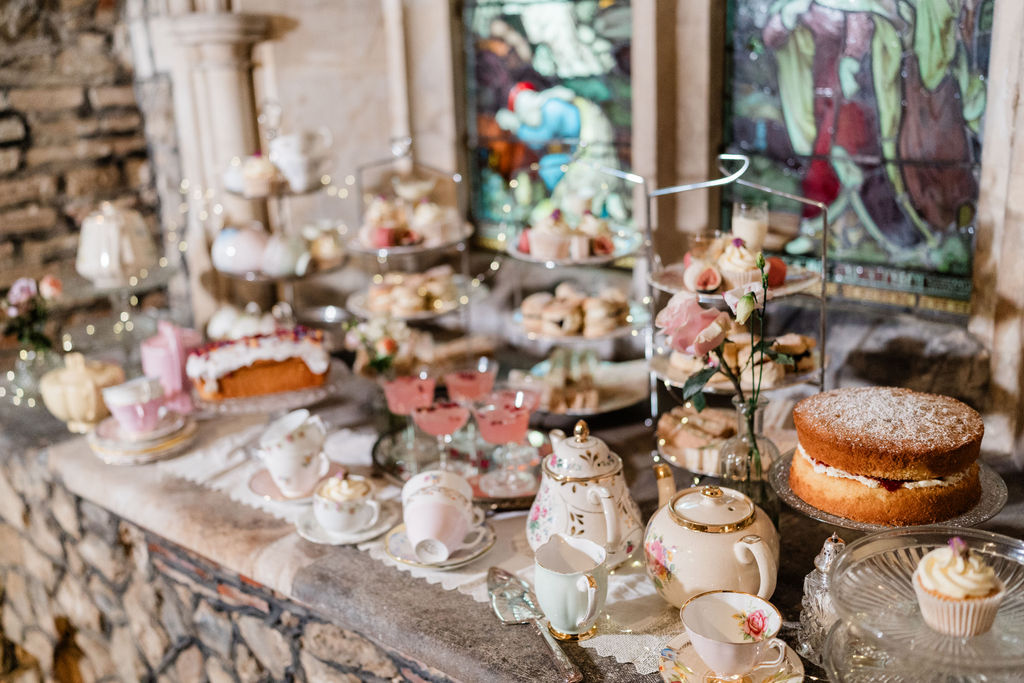whimsical wedding tea party with cakes and cocktails
