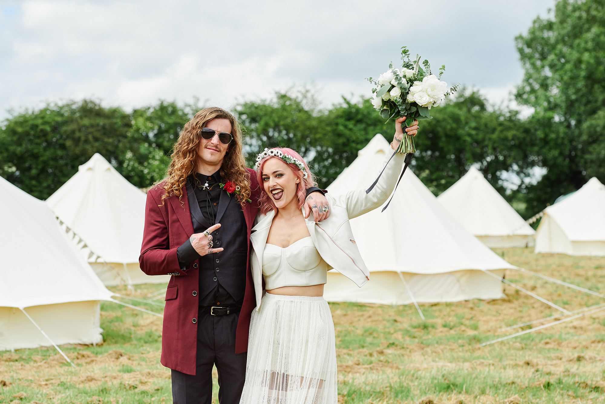 photo of bride and groom getting married at their tipi wedding in Nottingham, image taken by Weddings by Sally Rose