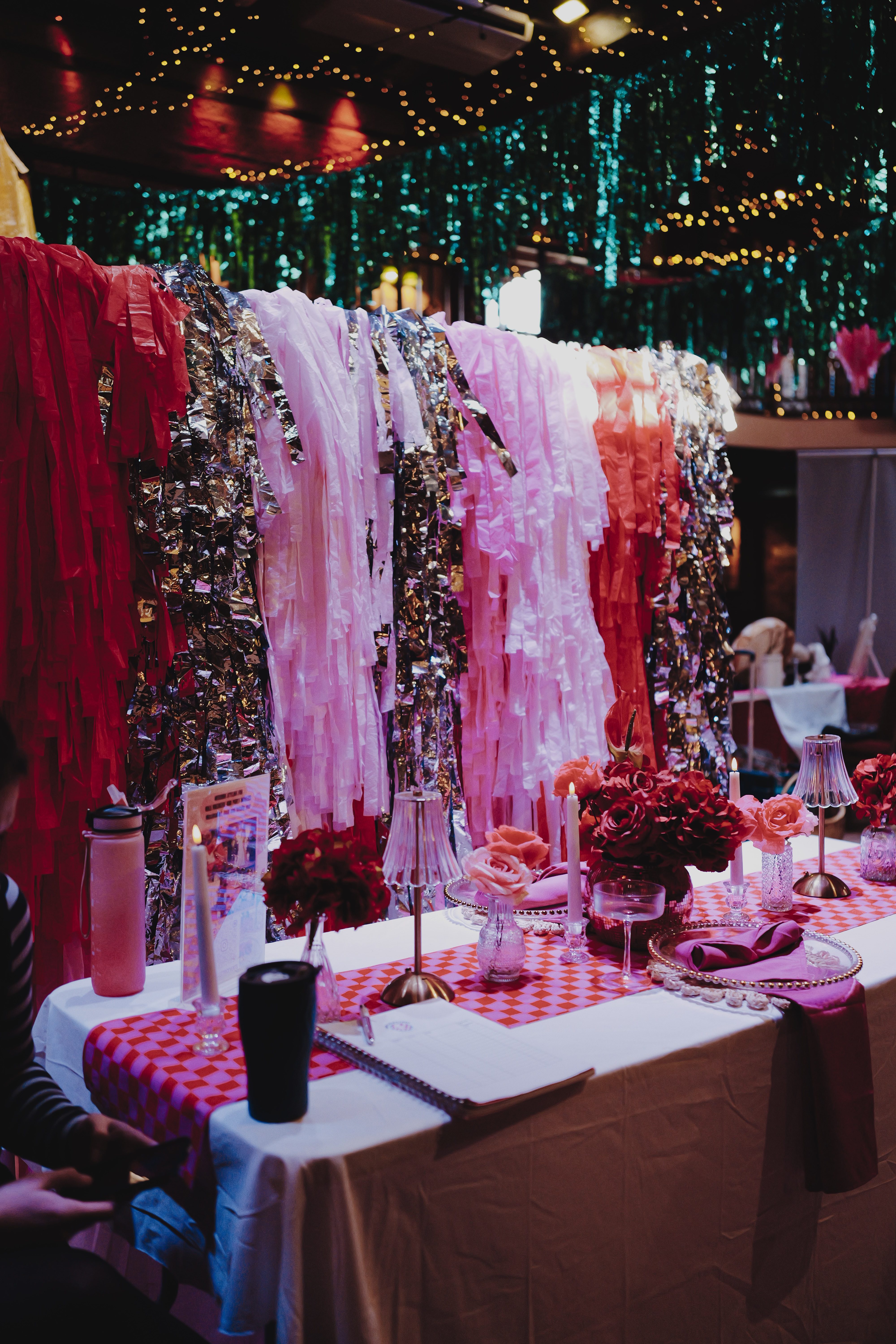 A fair stand with streamer backdrop