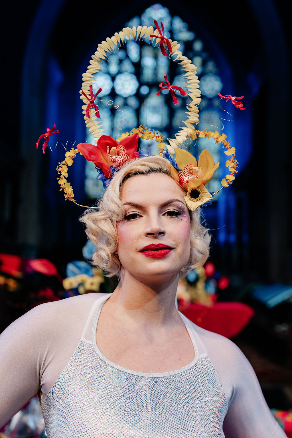 bride wearing an alternative statement floral crown