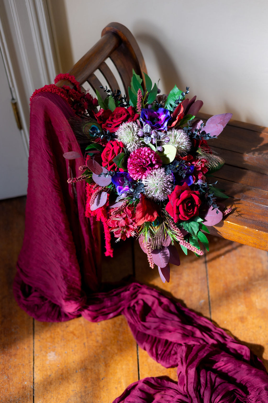 detail shot of brightly coloured bridal bouquet
