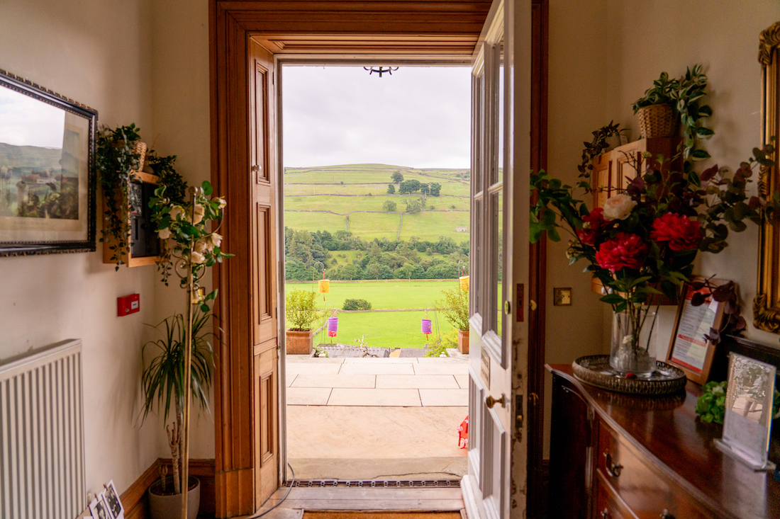 view from inside the Yorkshire wedding venue out to the countryside